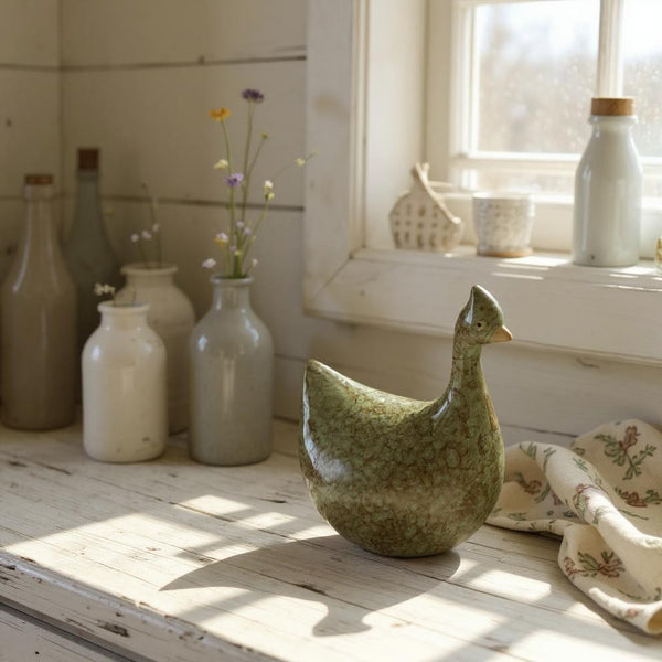 Mottled Green Ceramic Hen
