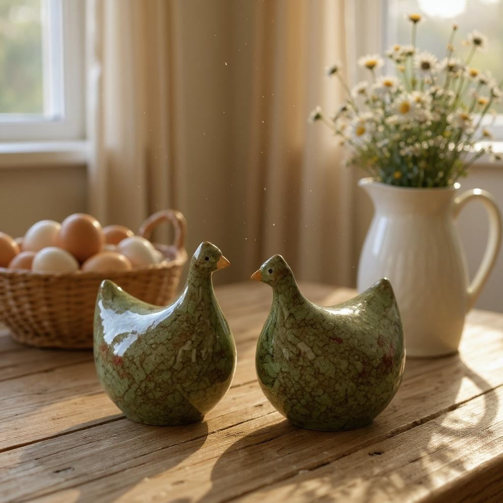 Mottled Green Ceramic Hen