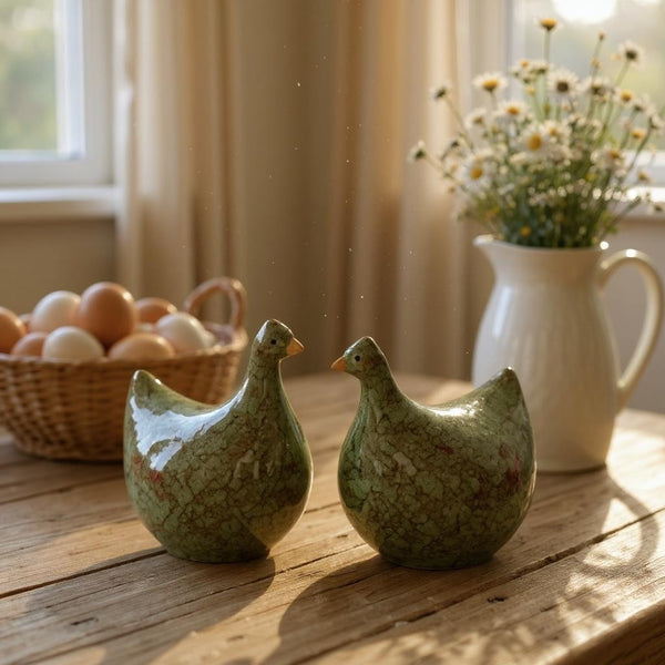 Mottled Green Ceramic Hen