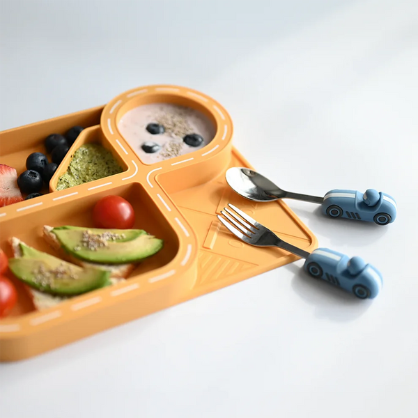 Children's Cutlery Set -Powder Blue Race Car