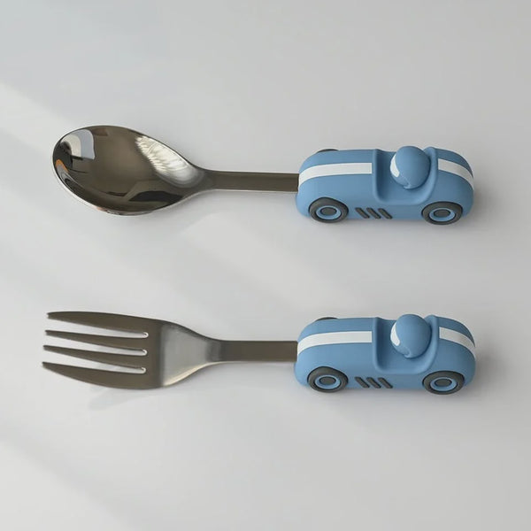 Children's Cutlery Set -Powder Blue Race Car
