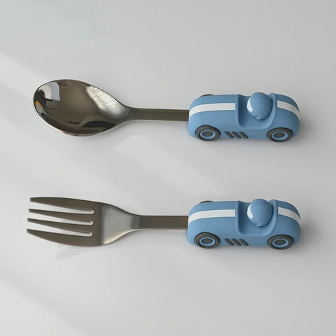 Children's Cutlery Set -Powder Blue Race Car