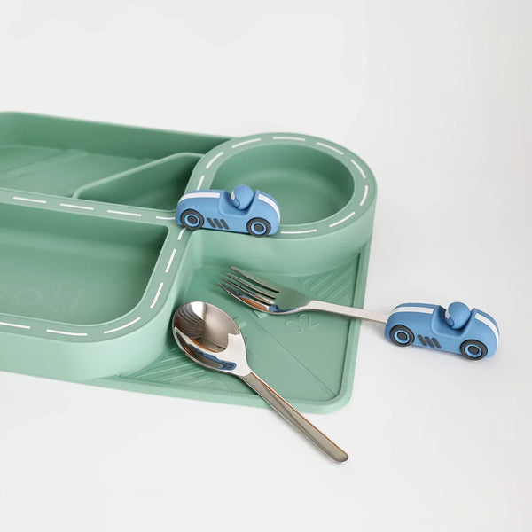 Children's Cutlery Set -Powder Blue Race Car