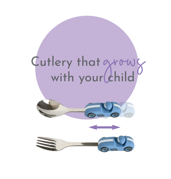 Children's Cutlery Set -Powder Blue Race Car
