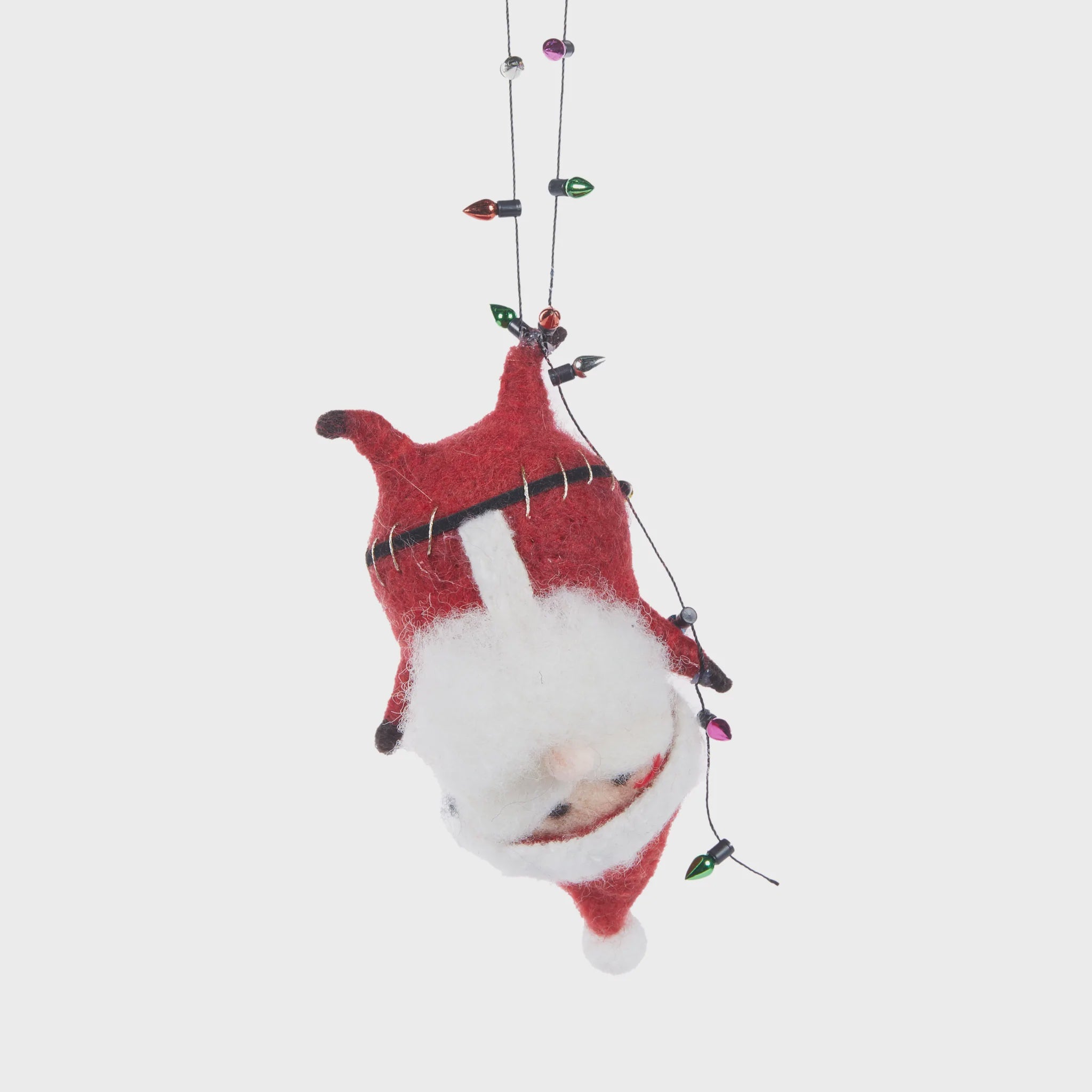 Wool Santa with Christmas Lights Ornament