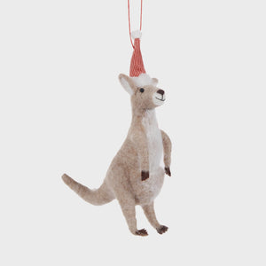 Wool Kangaroo with Santa Hat Ornament