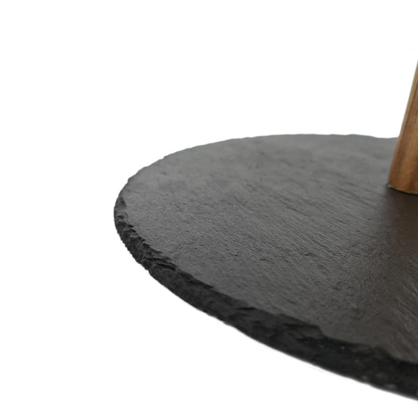Round Slate Serving Board with Acacia Handle